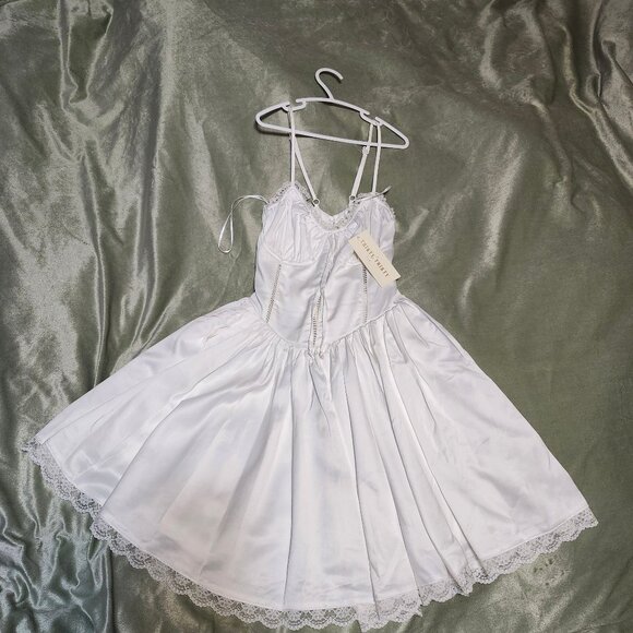 white Satin and Lace Corset Back Ballerina Dress - Picture 2 of 7